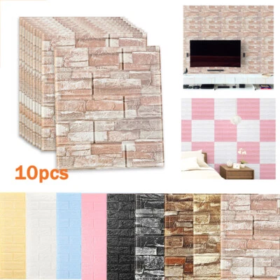 10X Adesivi Murali 3D Piastrelle Mattoni Autoadesivi Impermeabile Pannello Schiuma Carta da Parati Nuovo