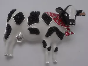 NAPIER Cow Black Brooch Pin White Gold Rhinestones Lupita HapaChico - Picture 1 of 5