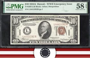 1934-A $10 HAWAII WWII EMERGENCY NOTE FRN PMG 58 EPQ WWII CURRENCY Fr 2303 15382 - Picture 1 of 3