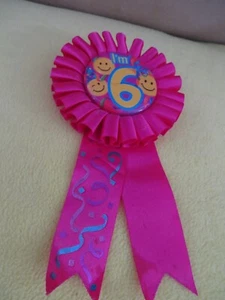 I'm 6; Child's Birthday Pin; Pink with Smiley Faces - Picture 1 of 1