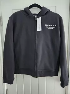 Replay Sweatshirt Hoodie Reißverschluss Baumwolle Damen schwarz UK S nagelneu mit Etikett - Bild 1 von 9
