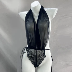Sexy Underwear Sexy Lace Seduction Mesh Halter Jumpsuit See-through Pajamas Set - Picture 1 of 18