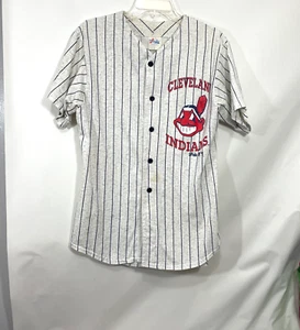 Vintage Cleveland Indians Jersey Men Medium Majestic Made in USA Pinstripe Shirt - Picture 1 of 7