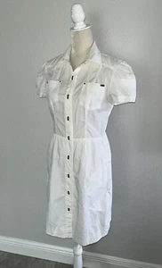Maria Valentina Cotton White Short Sleeve Button A Line Shirt Dress Classy XS - Picture 1 of 17
