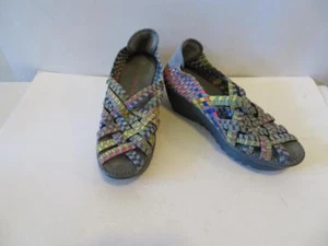 WOMENS BERNIE MEV GRAY SUEDE W/MULTI-WEAVED OPEN-TOE WEDGE SIZE 38 - Picture 1 of 7