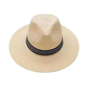 Mens Ladies Foldable Straw Panama Style Sun Hat Summer Floppy Beach G3F3 L5R5 - Picture 1 of 21