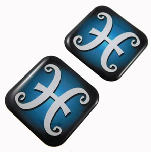 Pisces Zodiac, Square Domed Decal Emblem car biker gel stickers 1.5" 2pc. - Foto 1 di 2