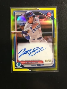 Matt Shaw 2024 Bowman-Chrome Prospect handsigniert /75 Yellow Refractor CPA-MS - Bild 1 von 2