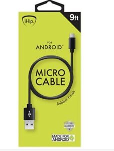iHip 9ft Micro USB High-Speed Charging Cable Black Android Brand New