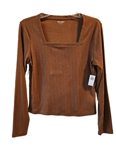 Camiseta Old Navy Mujer Manga Larga Tejido Acanalado Cuello Cuadrado Umber Quemado Talla L - Imagen 1 de 8