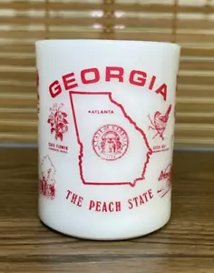 Vintage Federal Glass Mug Milk Glass Georgia The Peach State White Mug - Picture 1 of 6