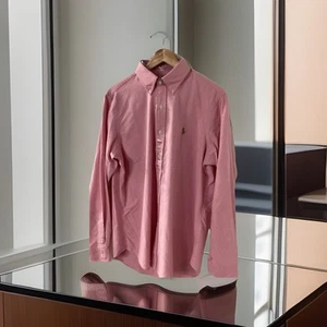 Mens Solid Pink Ralph Lauren Long Sleeve Oxford Shirt Sz L - Picture 1 of 5