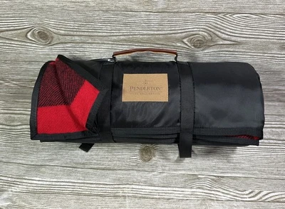 Pendleton Rob Roy Red Buffalo Plaid Nylon Backed Wool Roll Up Travel Blanket - Image 1 of 4