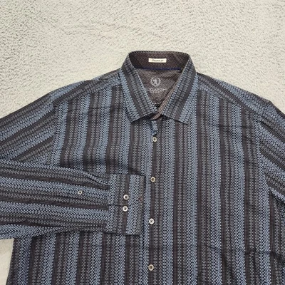 Рубашка мужская Bugatchi Uomo очень большая черная синяя с геопринтером в форме покроя с длинным рукавом - Изображение 1 из 4