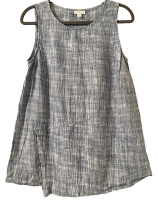 Camiseta sin mangas J. Jill Love Petite de lino azul y blanco para mujer talla SP Foto 1 de 4