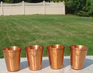 4 Vintage West Bend Solid Copper Shot Glasses Shooters MCM Mini Cups 1 ounce - Picture 1 of 4