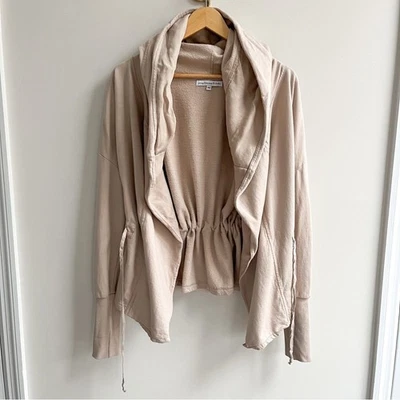 Young Fabulous & Broke Hooded Cinch Drawstring Waist Open Sweatshirt Beige M - Image 1 of 4