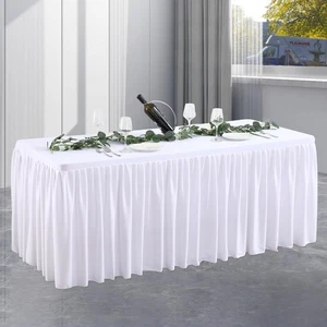 White Tablecloth Rectangle Tables 6FT, Polyester Wrinkle Free Stretch Table S... - Picture 1 of 9