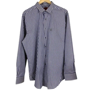 Camisa con botones Alfani para hombre talla XL 17 34/35 ajustada rendimiento azul marino tostado cuadros - Imagen 1 de 14