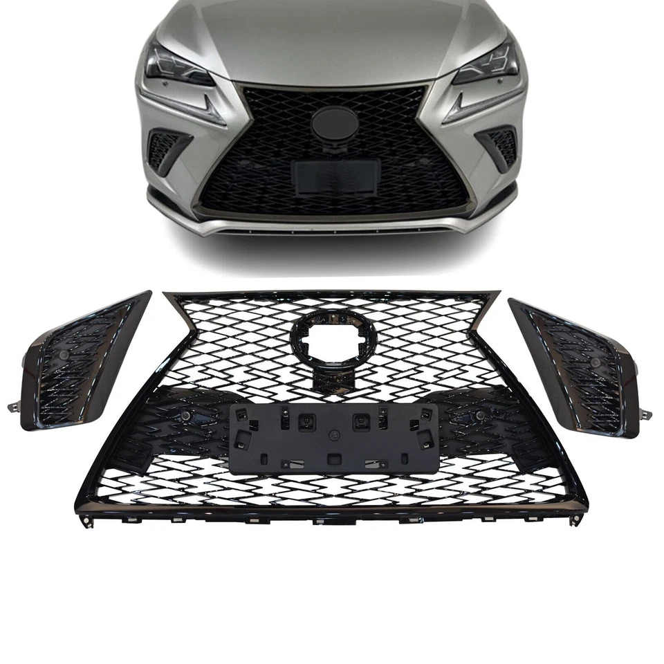 Fits 2018-21 Lexus NX300 F Sport Front Grille Gloss Black W/Fog Light Covers Set Foto 1 de 4