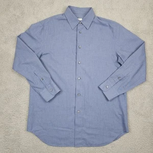 Brioni Shirt Mens Large Blue Long Sleeve Regular Button Down Point Collar Cotton - Picture 1 of 17