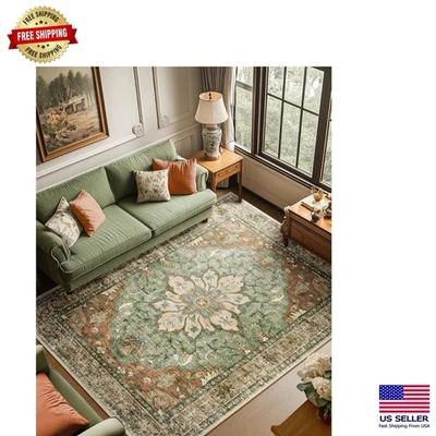 Encantadora alfombra medallón floral de 6' x 9' - pelo bajo, antideslizante y fácil mantenimiento Foto 1 de 4