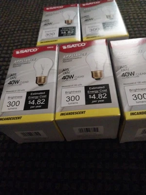 SATCO 40W Bombilla Electrodoméstico S3810 Transparente 130v ¡Lote de 5!! Foto 1 de 4