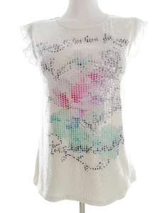 Guess Size 16 (36) White Blouse Cotton Sleeveless Sequins - Picture 1 of 5