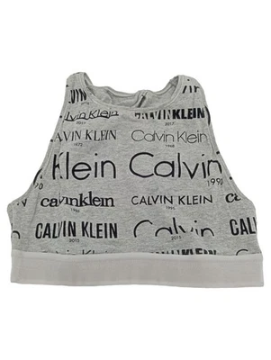 Calvin Klein Damen Sport BH Grau S Logo-Print Rippstrick - Bild 1 von 4