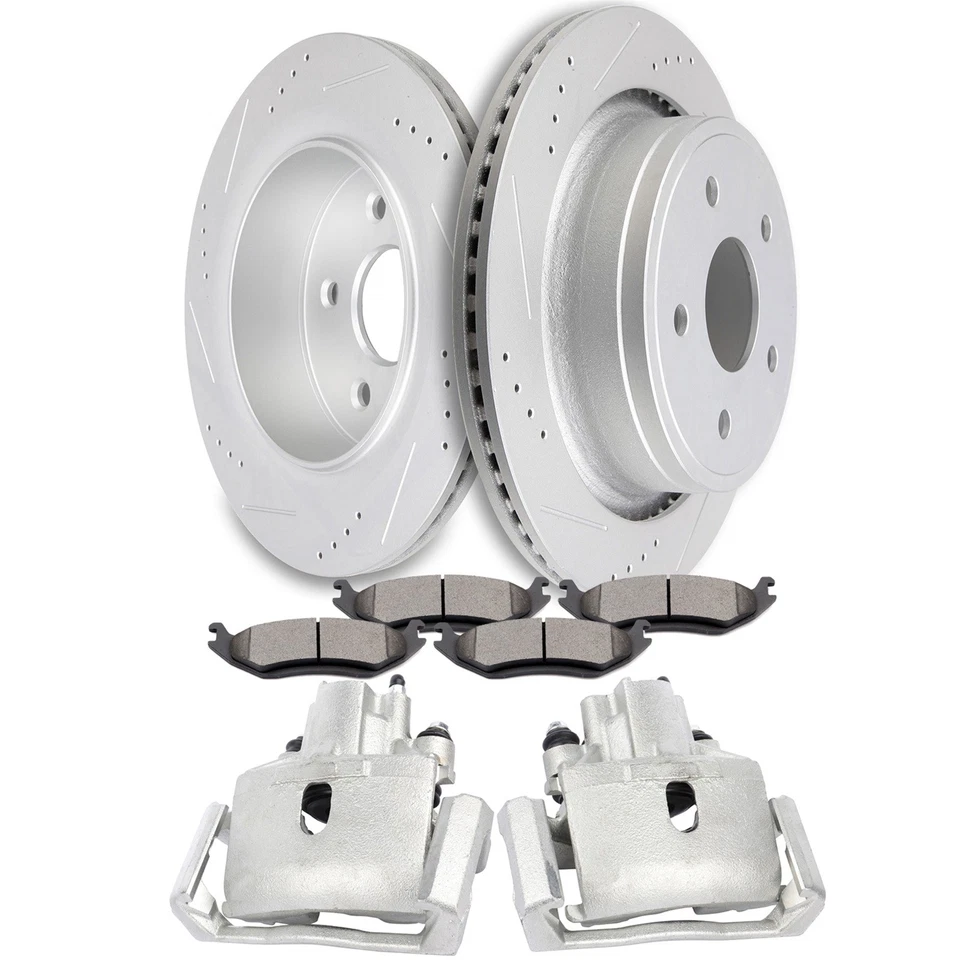 Rear Brake Calipers Rotors And Ceramic Pads Slotted For 2002-2010 Dodge Ram 1500 Foto 1 de 1