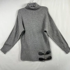 Moda International Tunic Sweater Womens M Buckles Wool Blend Gray Preppy Classic - Picture 1 of 14