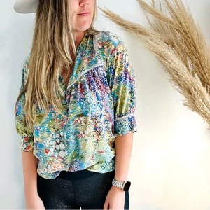ANTHROPOLOGIE Dolan blau weiß blühend Weide Knopf Seide Bluse Shirt Top M - Bild 1 von 13
