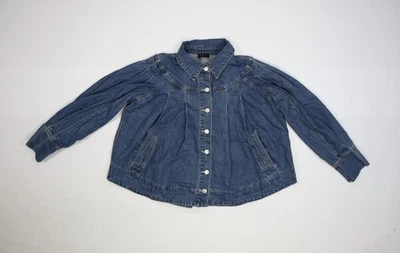 Chaqueta de mezclilla Fate para mujer pequeña azul con botones delanteros plisados algodón bolsillos informales Foto 1 de 4