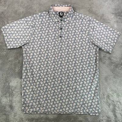 FootJoy Polo Shirt Mens Large Blue Pink Palm Leaf Print Golf Performance Stretch - Image 1 of 4