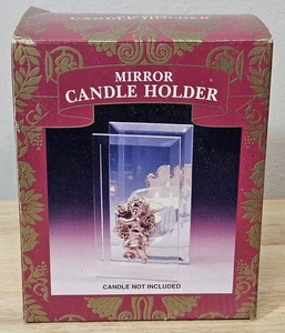 Beveled Glass Mirror Gold Angel Cherub Candle Holder Rectangular Shape - Picture 1 of 8