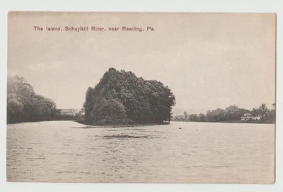 VISTA EN BARCO de ISLA en el río Schuylkill CASA CASA B&W lectura PA postal DB Foto 1 de 2