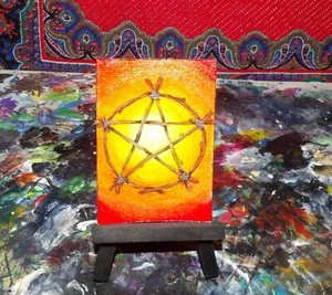 ACEO ORIGINAL ACRYLIC ART CARD HAND PAINTED PENTACLE - Picture 1 of 5