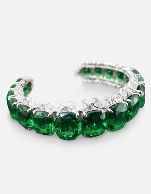 Pretty 158.78 TCW Emerald & Sapphire Royal Engagement Cuff Bracelet For Woman - Image 1 of 4