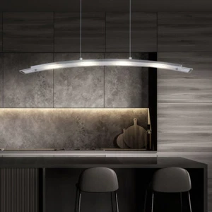 Lampada da Soggiorno Luce a Sospensione LED Cromo Vetro Curvo Sala Pranzo - Foto 1 di 12