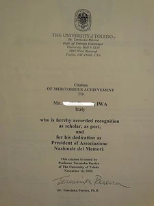 -attestato di merito università di Toledo - Foto 1 di 1