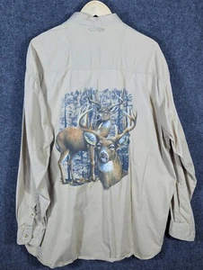 Cadre Athletic Tan Button Down Long Sleeve Shirt Deer Graphic 2XL Hunting Y2K - Picture 1 of 10