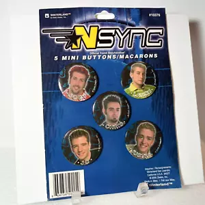 NSYNC 5 Mini Botones 2000 Winterland Justin Timberlake nuevo en tarjeta - Imagen 1 de 4