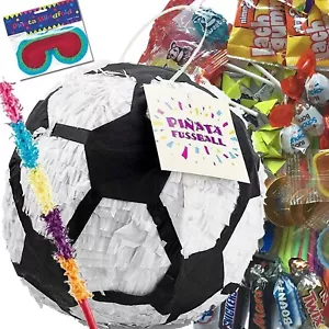 Pinata FUSSBALL + Maske + Stock + Füllung - Party Kindergeburtstag Geburtstag WM - Bild 1 von 9