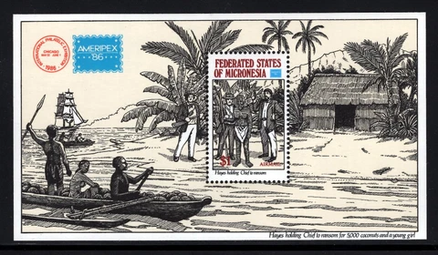 Micronesia C25, MNH. Michel Bl.1, AMERIPEX-1986: Hayes ransoming chief. x45303 Cover