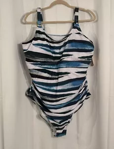 Nuevo con etiquetas Traje de baño BloomChic blanco azul negro frente esculpido cintura 1 pieza talla 22~24 - Imagen 1 de 6