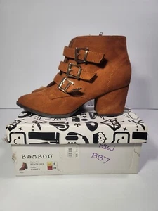 Bamboo Women's Three Buckle Brown Ankle Boots Suede Size 6 - Picture 1 of 10