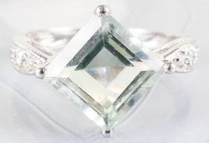 14K White Gold 2.5 CT Square Cut Aquamarine Diamond Accent Ring Size 7 2.68g - Picture 1 of 24