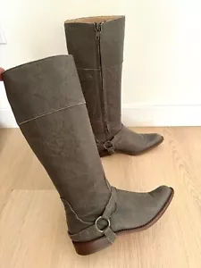 Anthropologie GE WAWA Women’s Leather  Knee Buckle Gray Boots Sz 6 Rider Biker - Picture 1 of 9
