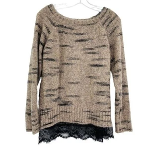 Elsamanda Elsamanda Anthro Italy Mohair Blend Sweater Womens S Tan Black Lace - Picture 1 of 8