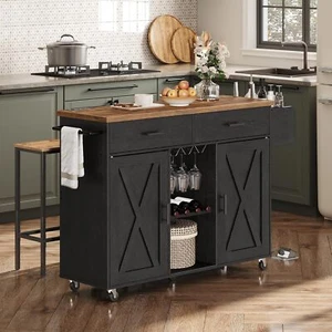 HOOBRO Kitchen Island with Storage Rolling Kitchen Island Cart Island Table - Picture 1 of 9